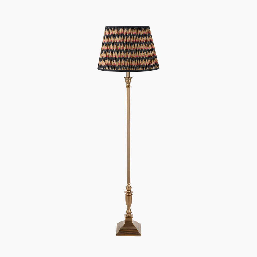 Canterbury Antique Brass Metal Floor Lamp Base with Athira 45cm Multi Chevron Design Mushroom Pleat Tapered Lamp Shade