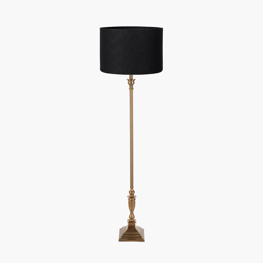 Canterbury Antique Brass Metal Floor Lamp Base with Lino 45cm Black Self Lined Linen Cylinder Lampshade