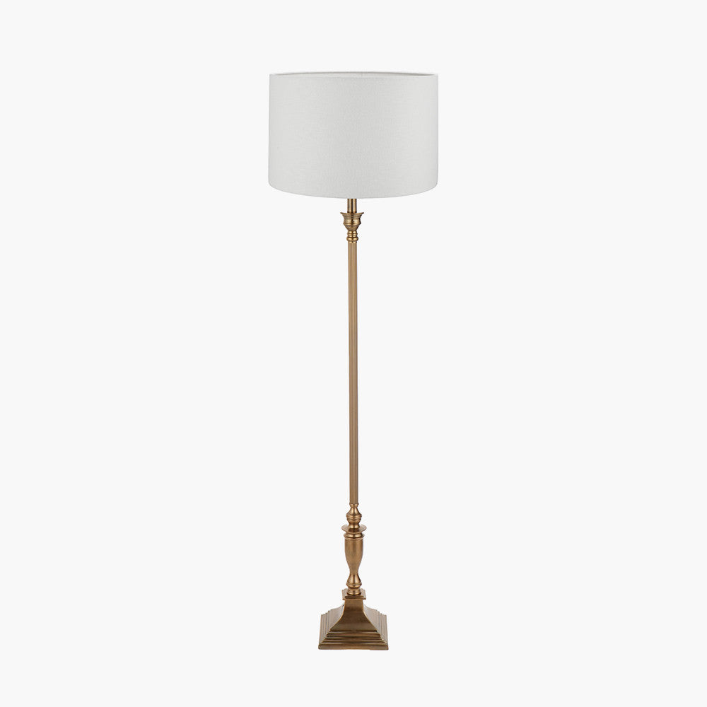 Canterbury Antique Brass Metal Floor Lamp Base with Lino 45cm White Self Lined Linen Cylinder Lampshade