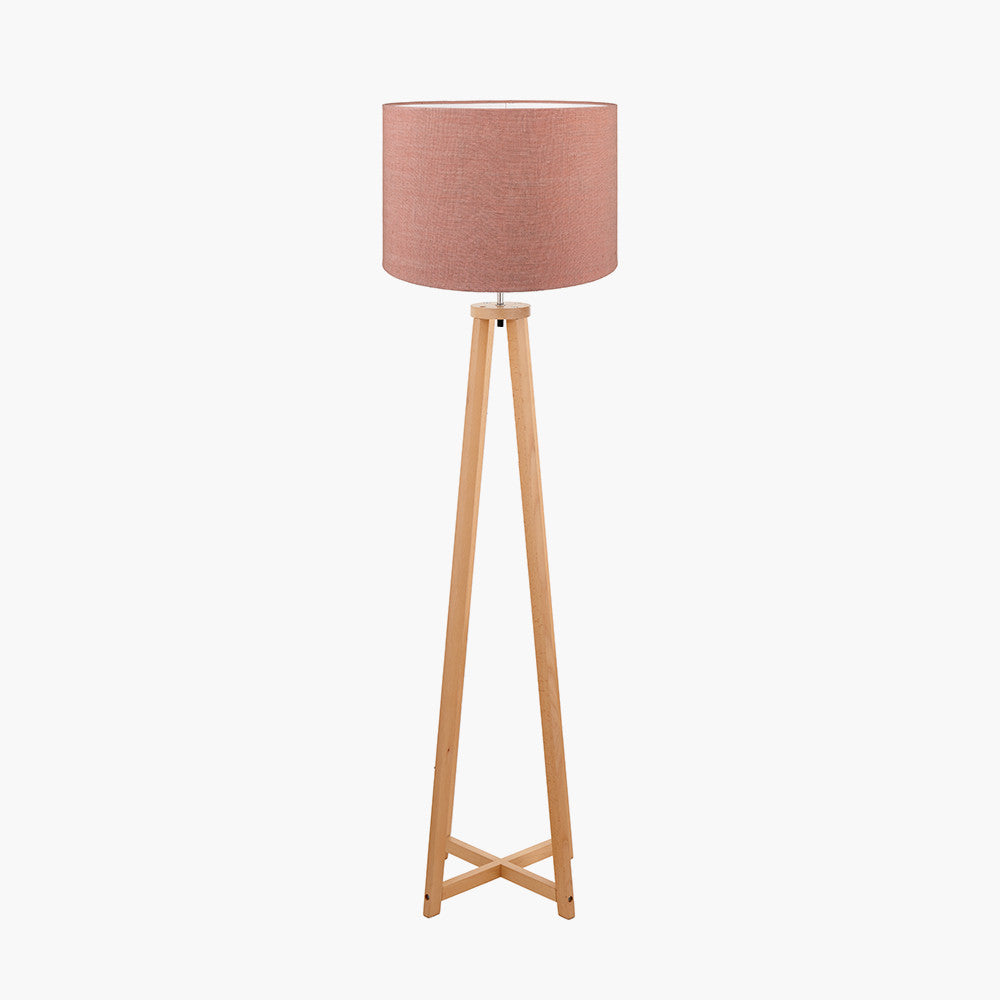 Whitby Natural Wood Tapered 4 Post Floor Lamp Base with Edward 45cm Apricot Linen Cylinder Lampshade