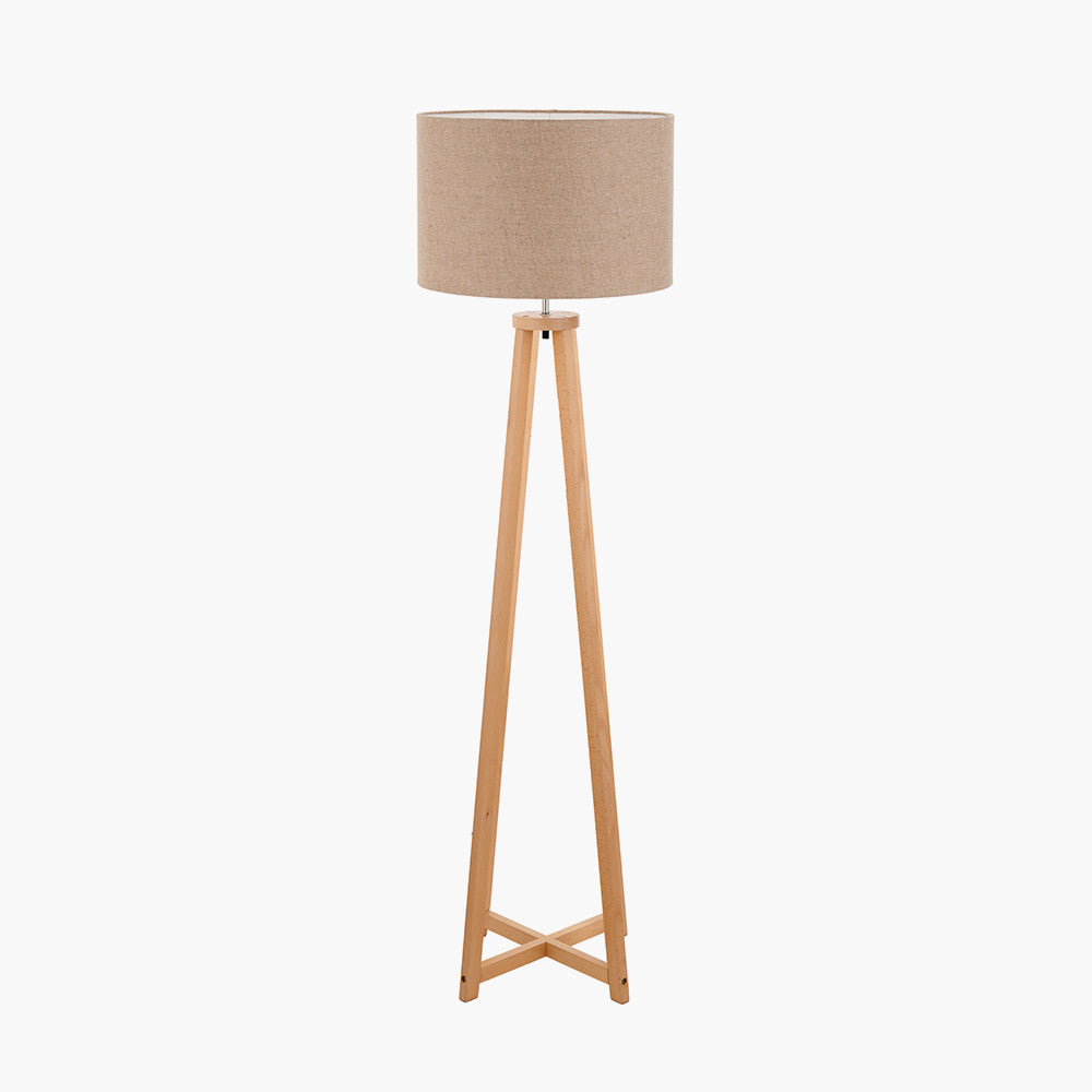 Whitby Natural Wood Tapered 4 Post Floor Lamp Base with Edward 45cm Natural Linen Cylinder Lampshade