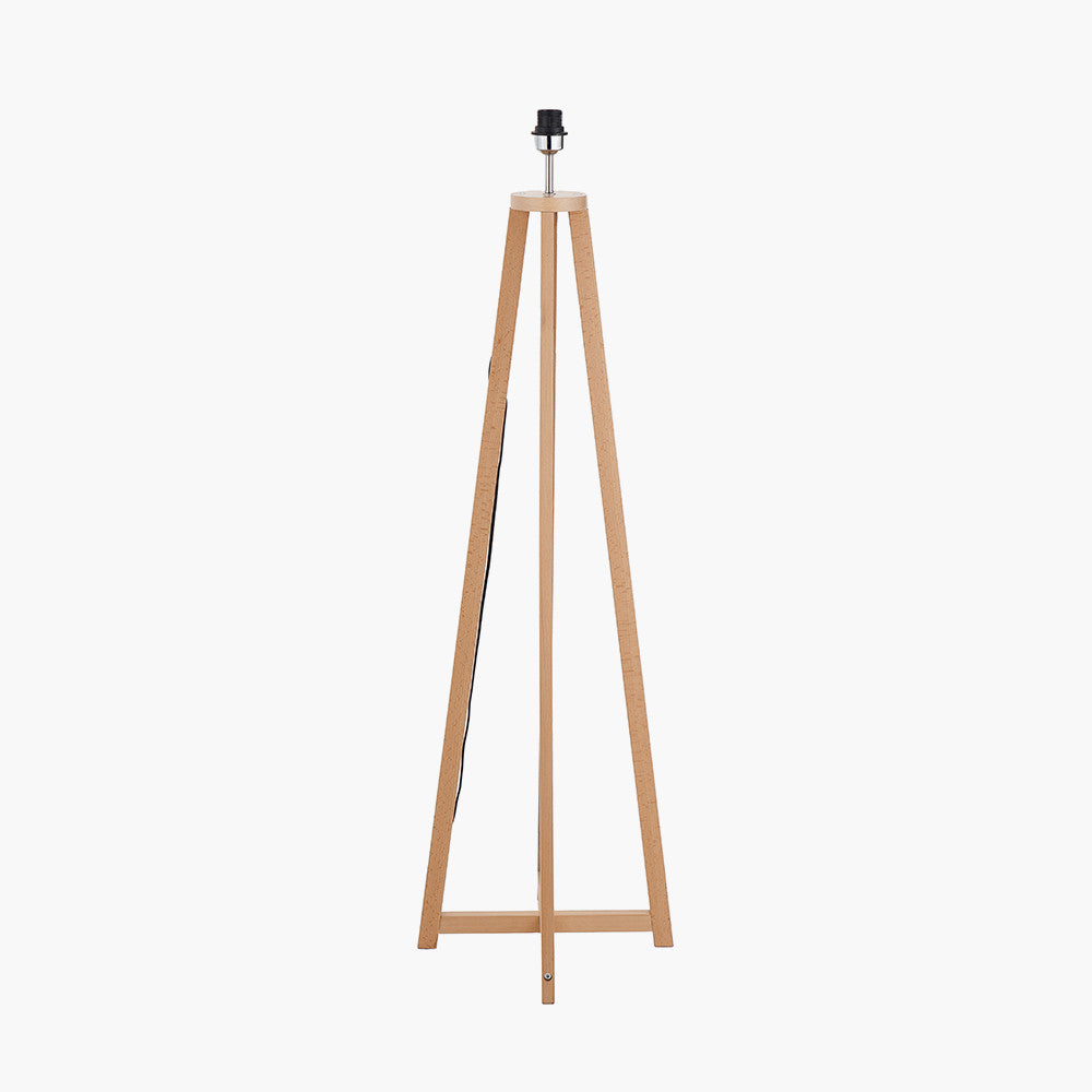 Whitby Natural Wood Tapered 4 Post Floor Lamp Base with Edward 45cm Pistachio Green Linen Cylinder Lampshade