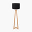 Whitby Natural Wood Tapered 4 Post Floor Lamp Base with Lino 45cm Black Self Lined Linen Cylinder Lampshade