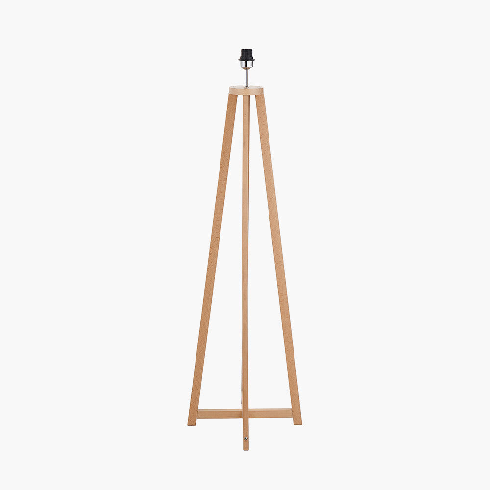 Whitby Natural Wood Tapered 4 Post Floor Lamp Base with Lino 45cm Black Self Lined Linen Cylinder Lampshade