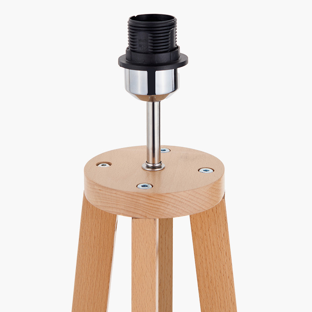 Whitby Natural Wood Tapered 4 Post Floor Lamp Base with Lino 45cm Black Self Lined Linen Cylinder Lampshade