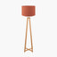 Whitby Natural Wood Tapered 4 Post Floor Lamp Base with Lino 45cm Cinnamon Self Lined Linen Cylinder Lampshade