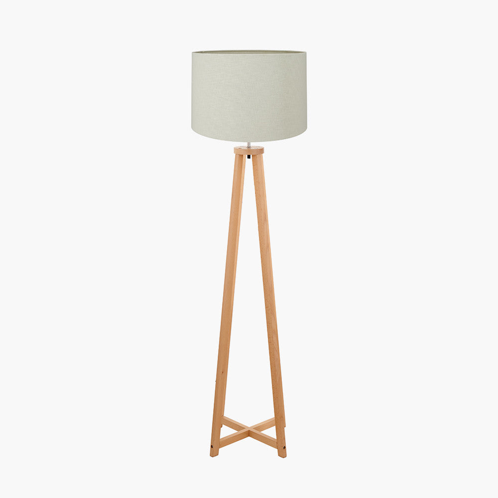 Whitby Natural Wood Tapered 4 Post Floor Lamp Base with Lino 45cm Cream Self Lined Linen Cylinder Lampshade