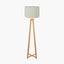 Whitby Natural Wood Tapered 4 Post Floor Lamp Base with Lino 45cm Cream Self Lined Linen Cylinder Lampshade