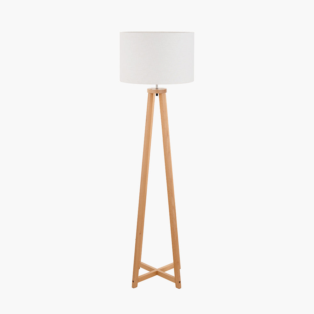 Whitby Natural Wood Tapered 4 Post Floor Lamp Base with Lino 45cm White Self Lined Linen Cylinder Lampshade