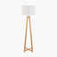 Whitby Natural Wood Tapered 4 Post Floor Lamp Base with Lino 45cm White Self Lined Linen Cylinder Lampshade