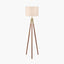 Vali Gold Metal and Brown Wood Grain Tripod Floor Lamp