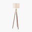 Vali Gold Metal and Brown Wood Grain Tripod Floor Lamp