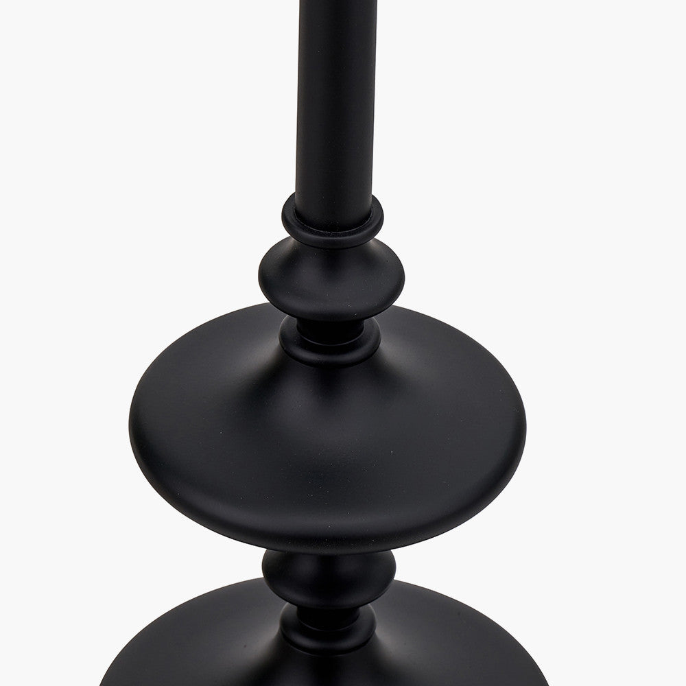 Emilio Matt Black Candlestick Floor Lamp Base with Izara 45cm Cinnamon Ikat Patterned Mushroom Pleat Tapered Lampshade