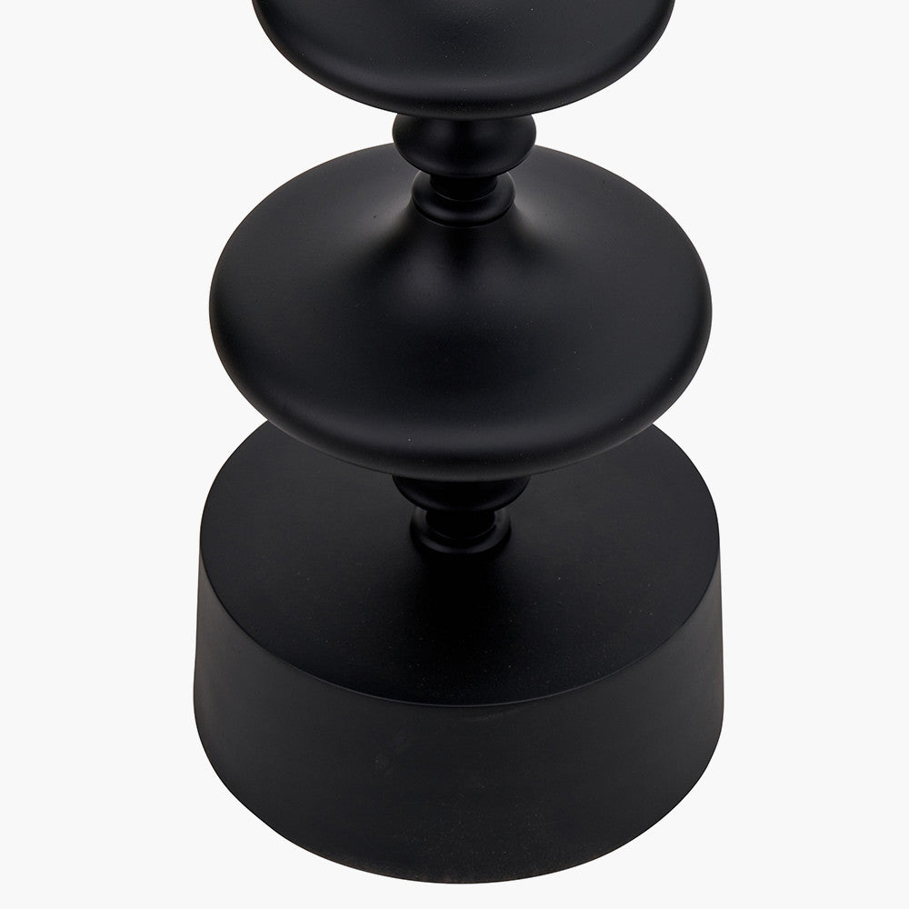 Emilio Matt Black Candlestick Floor Lamp Base with Izara 45cm Ocean Blue Ikat Patterned Mushroom Pleat Tapered Lampshade