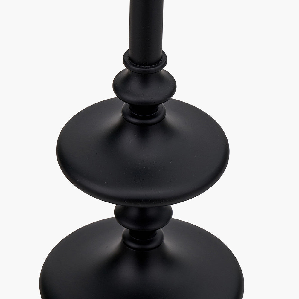Emilio Matt Black Candlestick Floor Lamp Base with Izara 45cm Racing Green Ikat Patterned Mushroom Pleat Tapered Lampshade