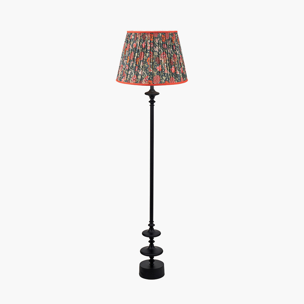 Emilio Matt Black Candlestick Floor Lamp Base with Floressa 45cm Red Floral Patterned Mushroom Pleat Tapered Lamp Shade