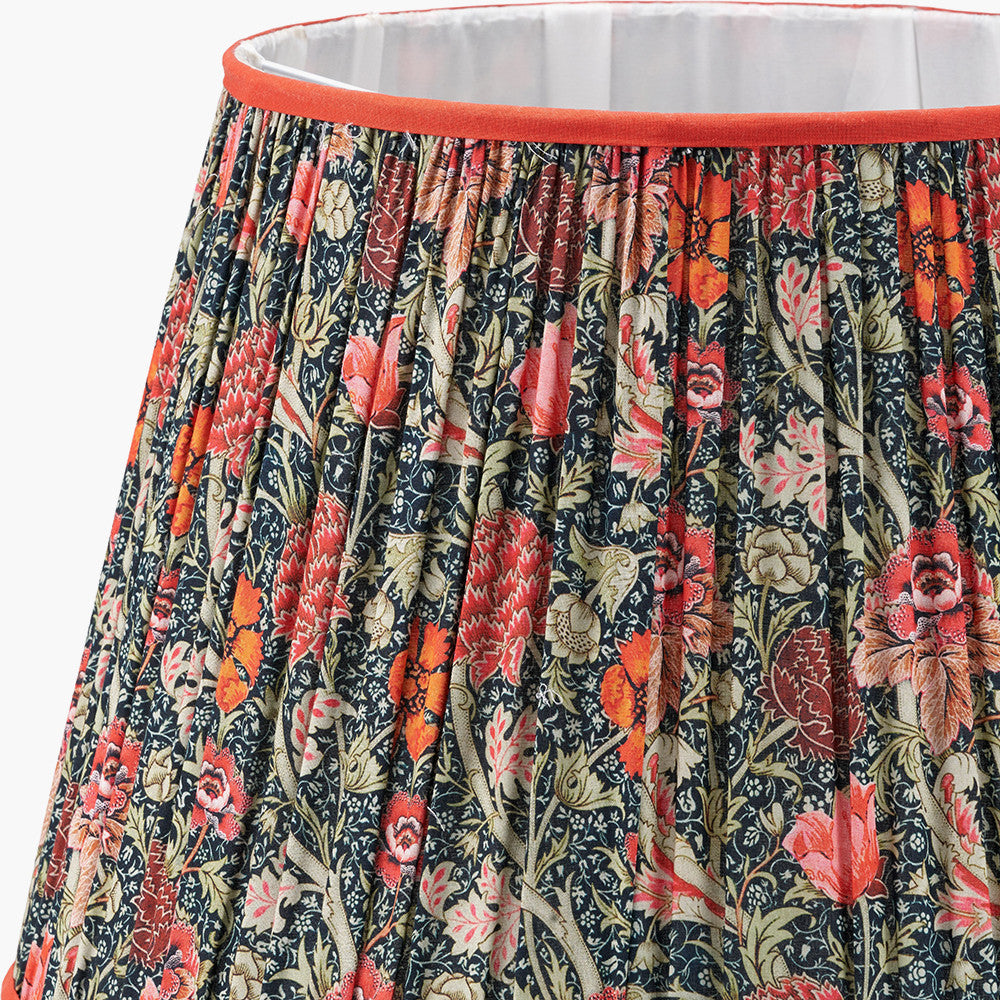 Emilio Matt Black Candlestick Floor Lamp Base with Floressa 45cm Red Floral Patterned Mushroom Pleat Tapered Lamp Shade
