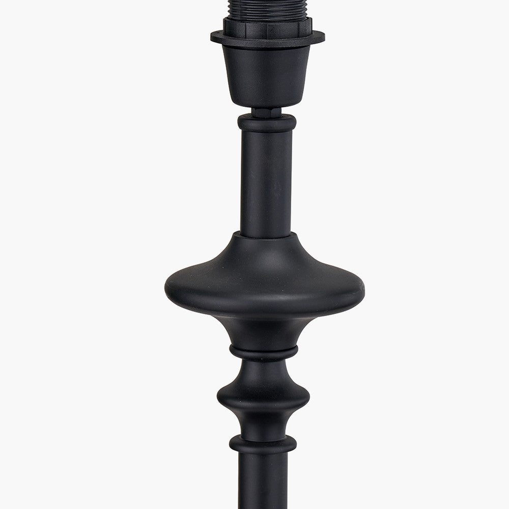 Emilio Matt Black Candlestick Floor Lamp Base with Kamilah 45cm Blue Chevron Patterned Mushroom Pleat Tapered Lamp Shade
