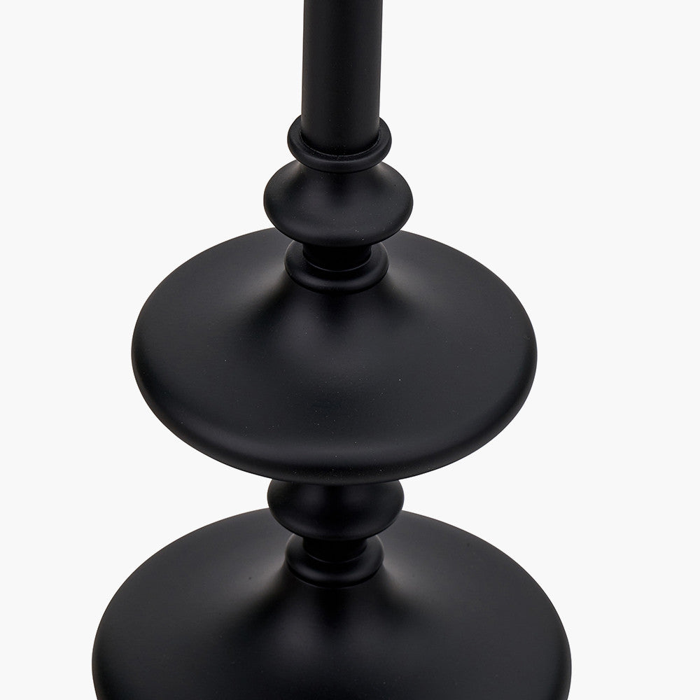 Emilio Matt Black Candlestick Floor Lamp Base with Kamilah 45cm Blue Chevron Patterned Mushroom Pleat Tapered Lamp Shade