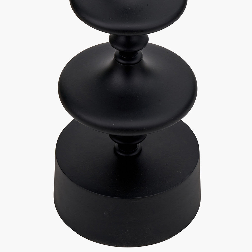 Emilio Matt Black Candlestick Floor Lamp Base with Kamilah 45cm Blue Chevron Patterned Mushroom Pleat Tapered Lamp Shade
