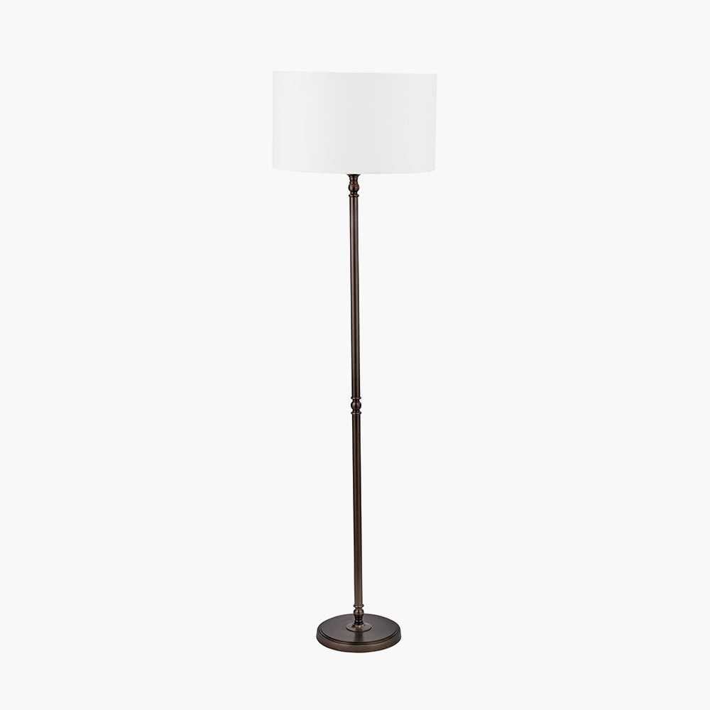 Piero Antique Bronze Metal Candlestick Floor Lamp Base with Henry 45cm White Handloom Cylinder Lampshade