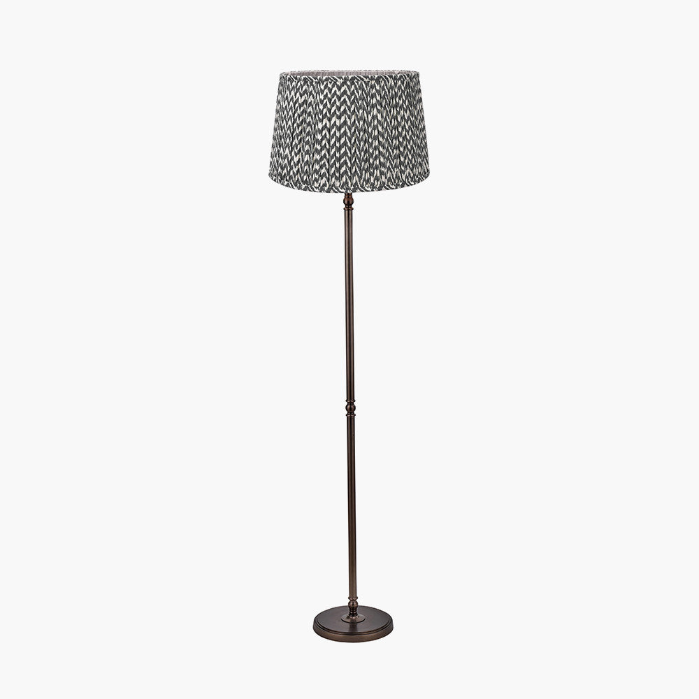 Piero Antique Bronze Metal Candlestick Floor Lamp Base with Vienna 45cm Black Chevron Mushroom Pleat Lampshade