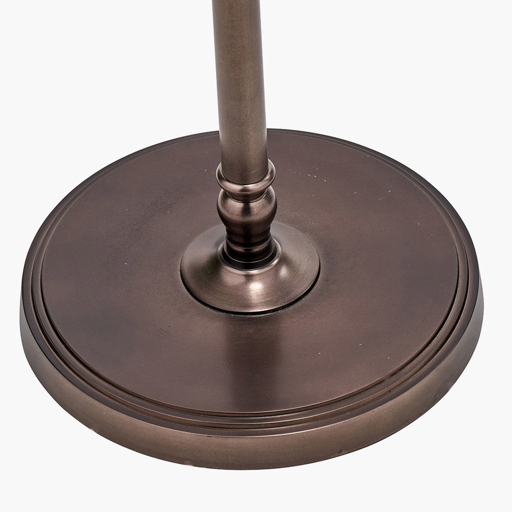 Piero Antique Bronze Metal Candlestick Floor Lamp Base with Vienna 45cm Blue Chevron Mushroom Pleat Lampshade