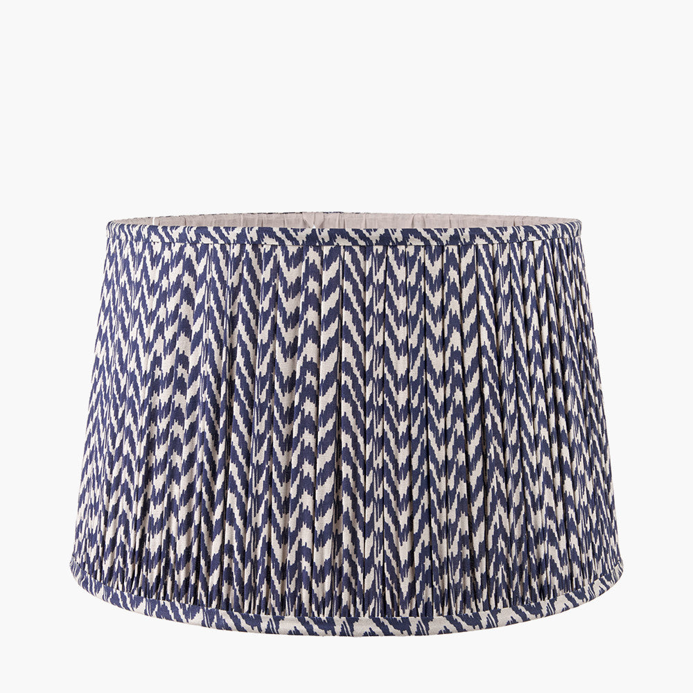 Piero Antique Bronze Metal Candlestick Floor Lamp Base with Vienna 45cm Blue Chevron Mushroom Pleat Lampshade
