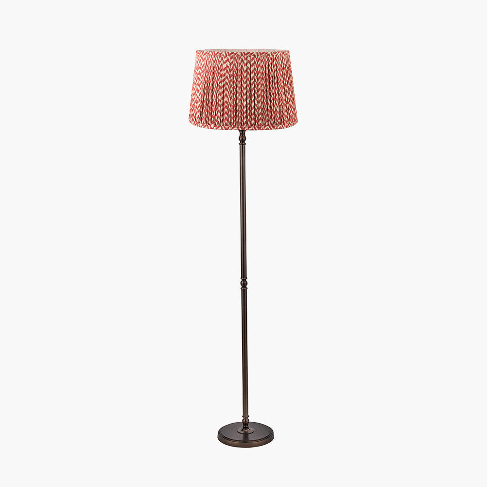 Piero Antique Bronze Metal Candlestick Floor Lamp Base with Vienna 45cm Red Chevron Mushroom Pleat Lampshade