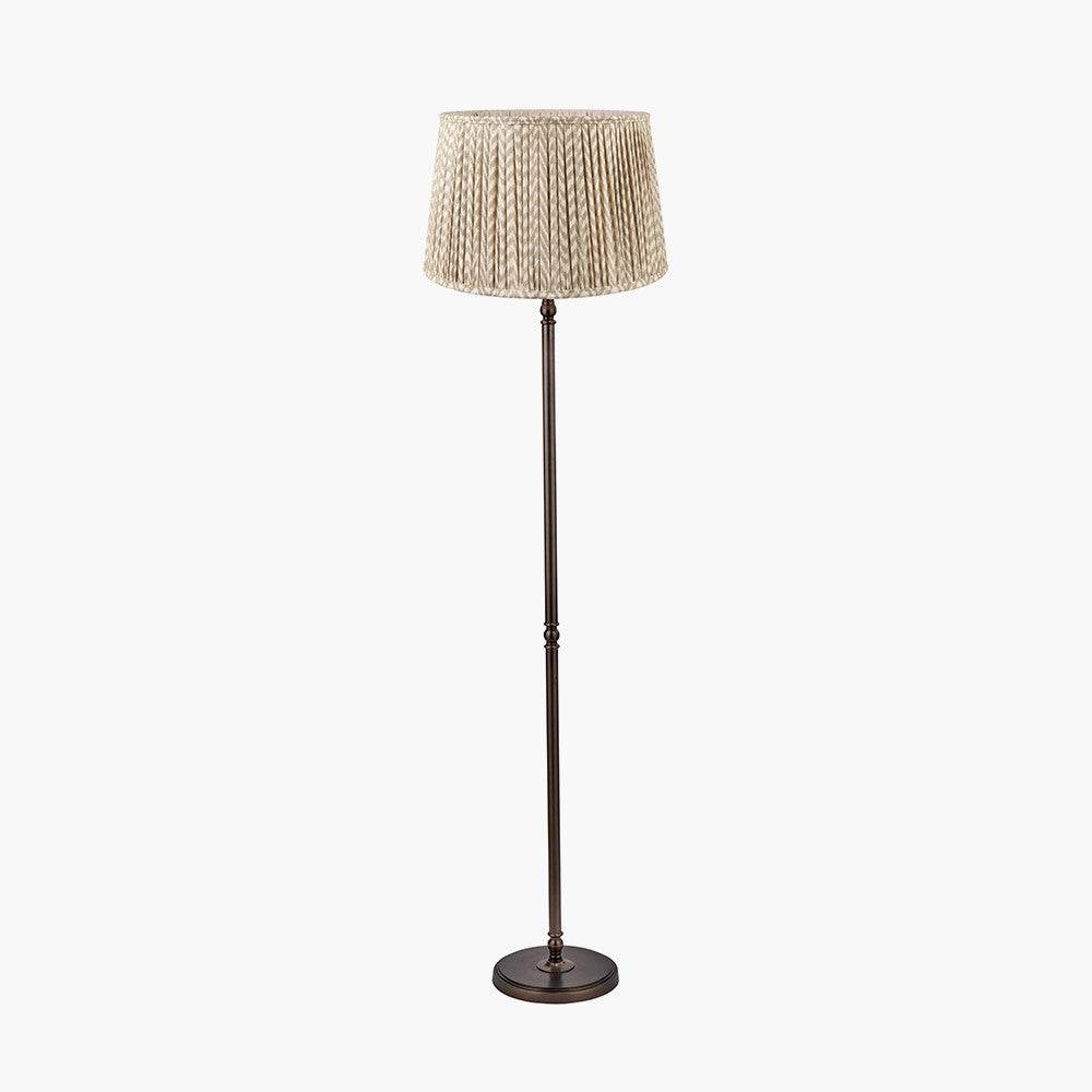 Piero Antique Bronze Metal Candlestick Floor Lamp Base with Vienna 45cm Taupe Chevron Mushroom Pleat Lampshade