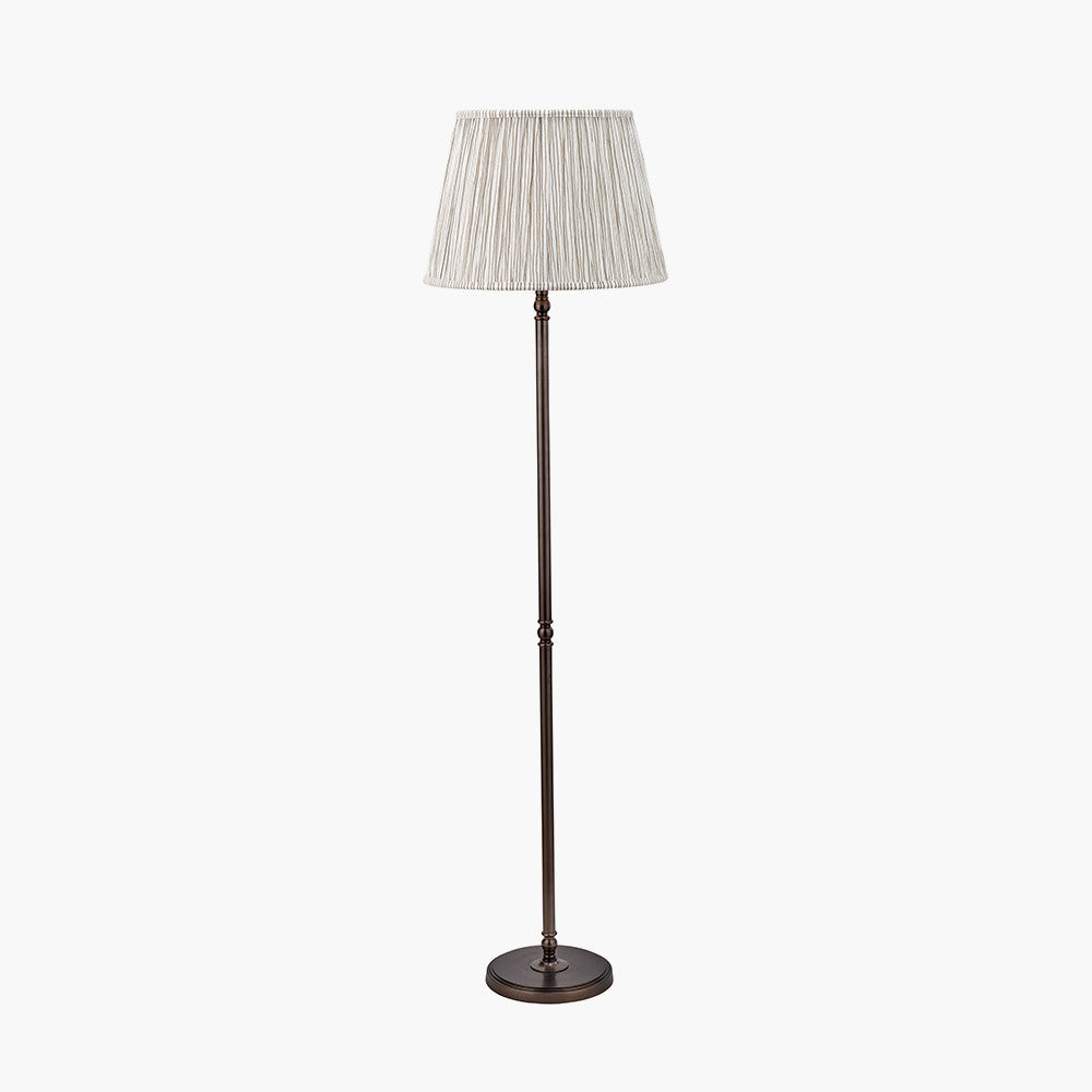 Piero Antique Bronze Metal Candlestick Floor Lamp Base with Thiago 45cm Natural Stripe Mushroom Pleat Tapered Lampshade