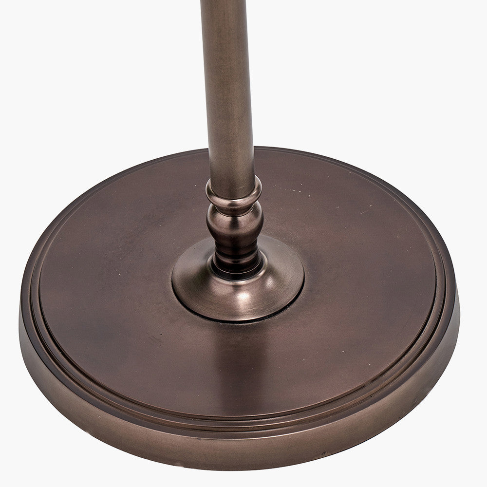 Piero Antique Bronze Metal Candlestick Floor Lamp Base with Thiago 45cm Natural Stripe Mushroom Pleat Tapered Lampshade