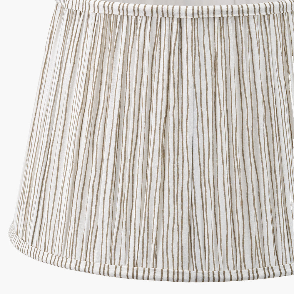 Piero Antique Bronze Metal Candlestick Floor Lamp Base with Thiago 45cm Natural Stripe Mushroom Pleat Tapered Lampshade