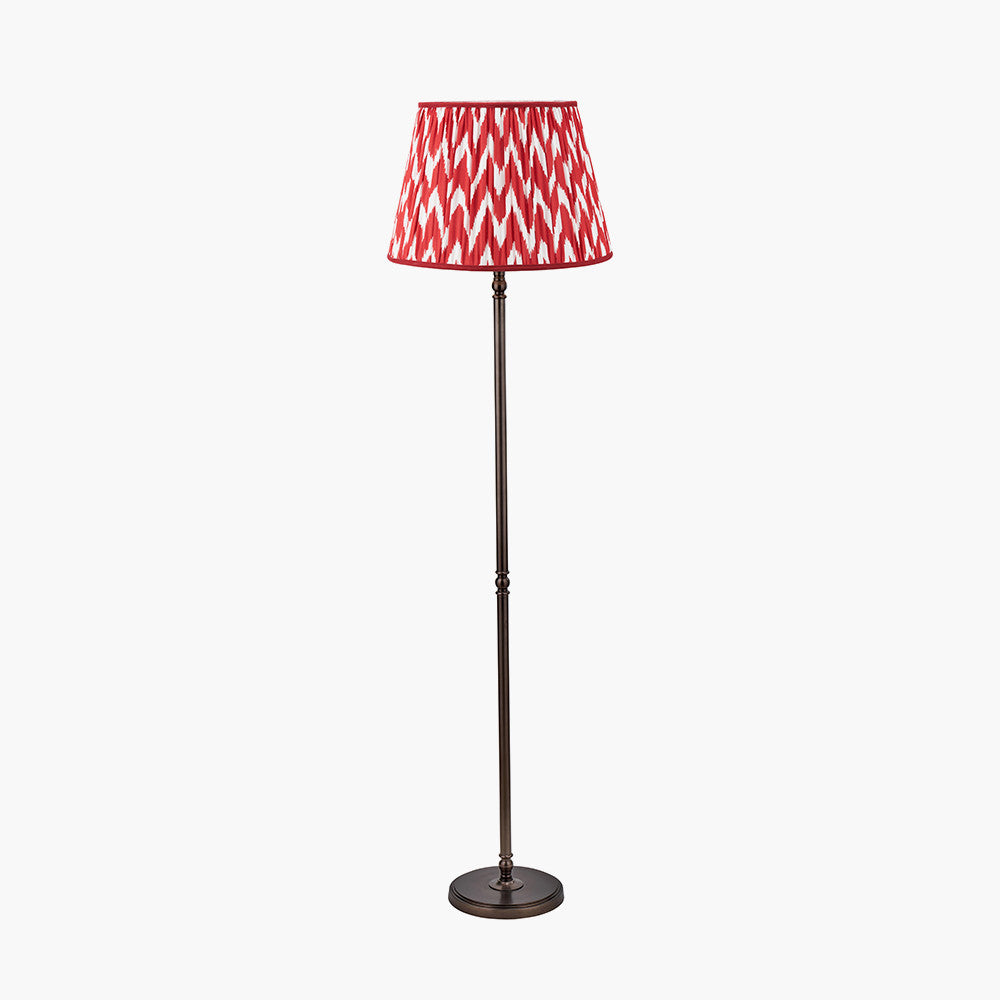 Piero Antique Bronze Metal Candlestick Floor Lamp Base with Kamilah 45cm Red Chevron Patterned Mushroom Pleat Tapered Lamp Shade