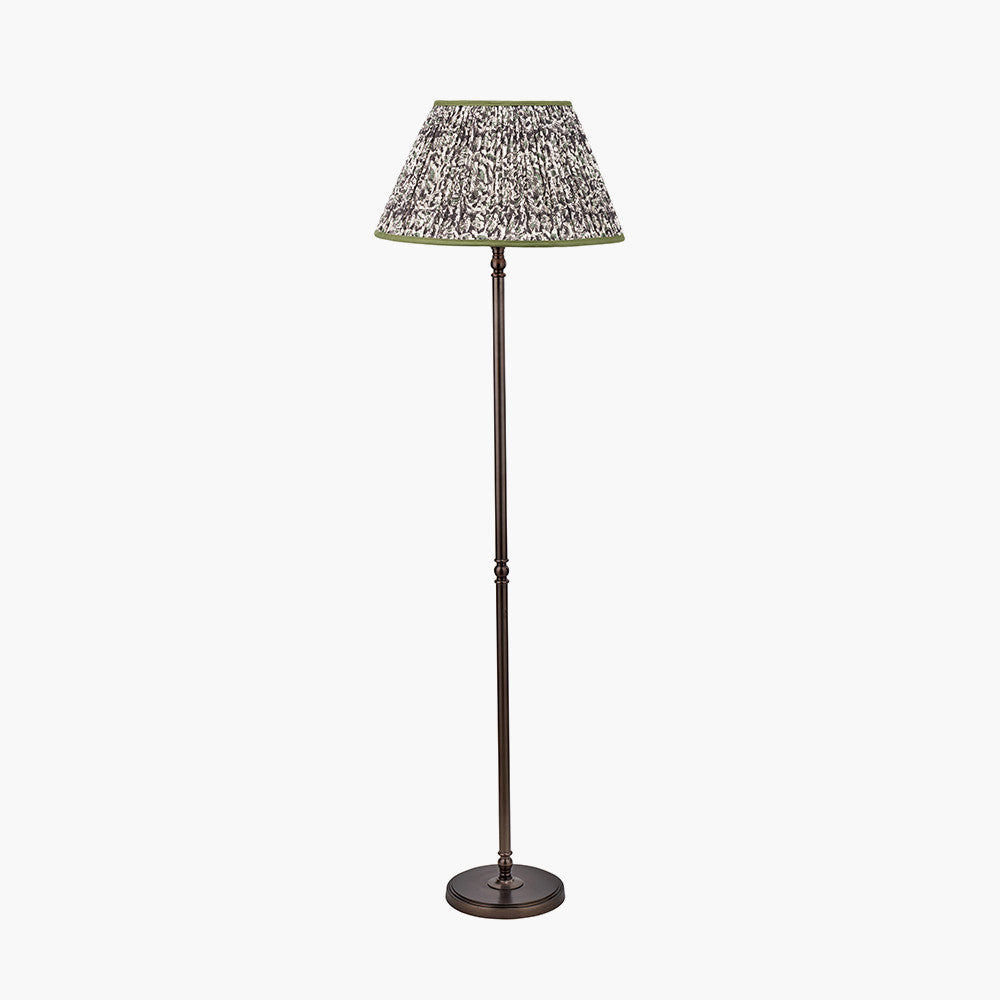 Piero Antique Bronze Metal Candlestick Floor Lamp Base with Ornella 45cm Green Floral Design Mushroom Pleat Empire Lamp Shade