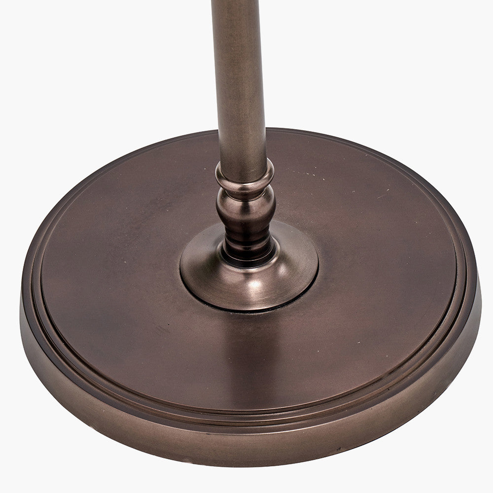Piero Antique Bronze Metal Candlestick Floor Lamp Base with Tabitha 45cm Cream Jute Scalloped Edge Tapered Lamp Shade with Contrast Binding