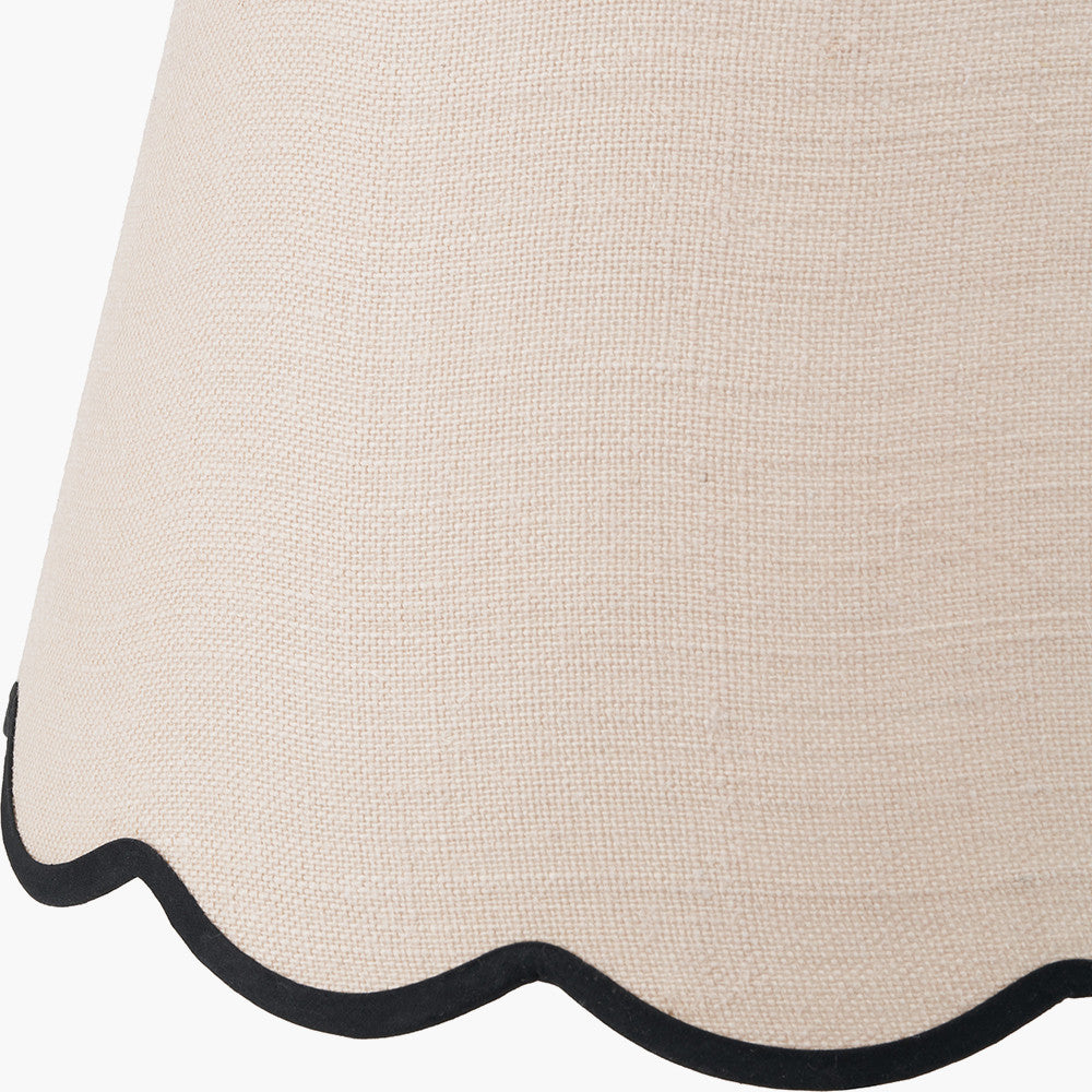 Piero Antique Bronze Metal Candlestick Floor Lamp Base with Tabitha 45cm Cream Jute Scalloped Edge Tapered Lamp Shade with Contrast Binding