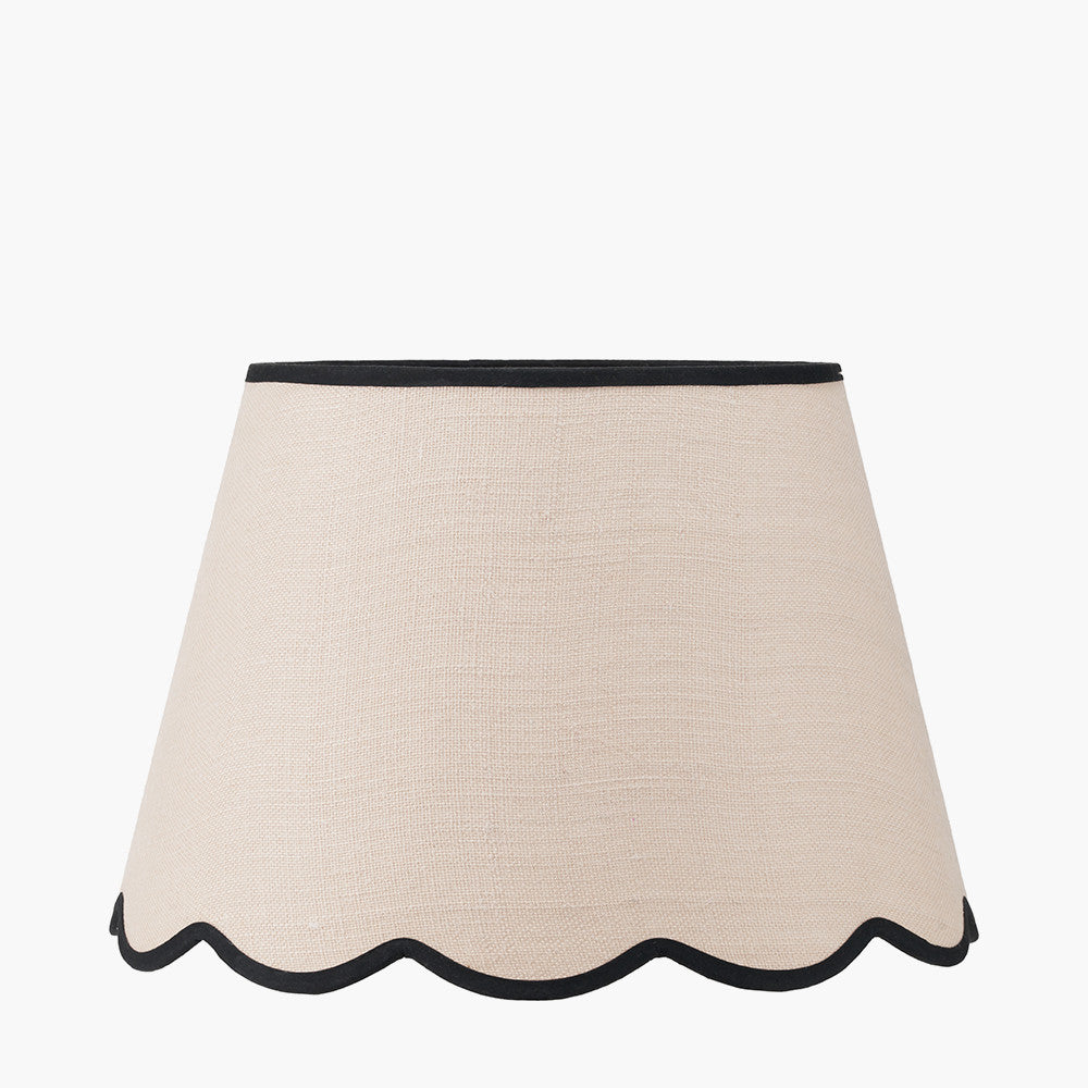 Piero Antique Bronze Metal Candlestick Floor Lamp Base with Tabitha 45cm Cream Jute Scalloped Edge Tapered Lamp Shade with Contrast Binding