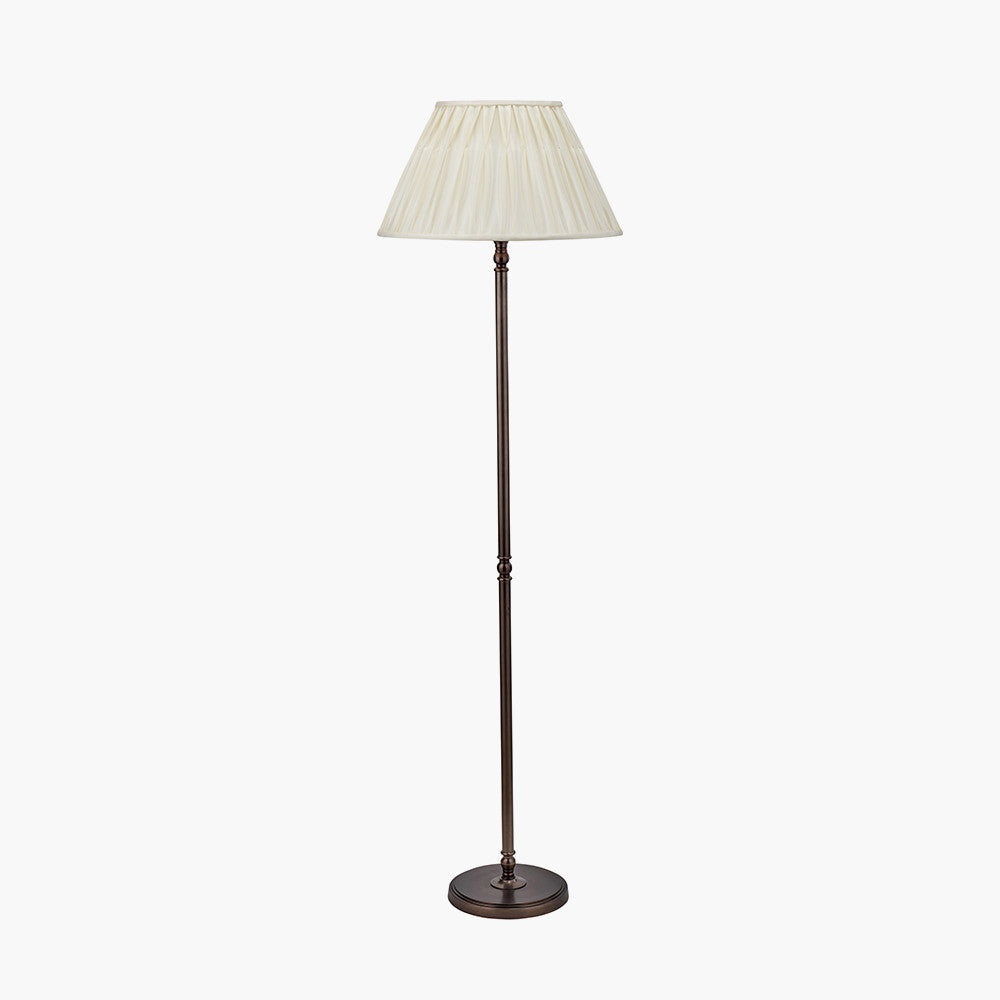 Piero Antique Bronze Metal Candlestick Floor Lamp Base with Garbo 45cm Cream Silk Mix Pinch Pleat Tapered Lampshade