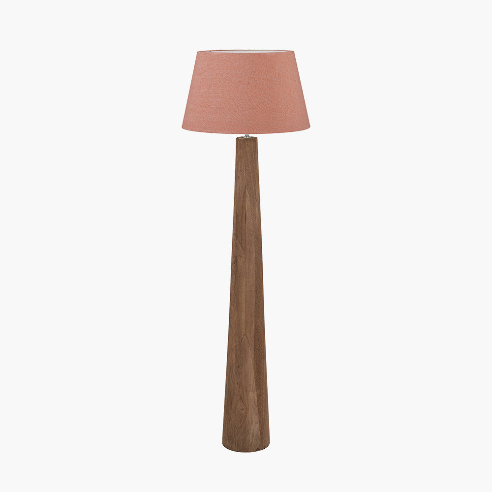 Esha Natural Conical Wood Floor Lamp Base with Milos 50cm Apricot Linen Tapered Lampshade