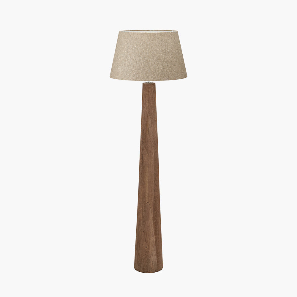 Esha Natural Conical Wood Floor Lamp Base with Milos 50cm Natural Linen Tapered Lampshade