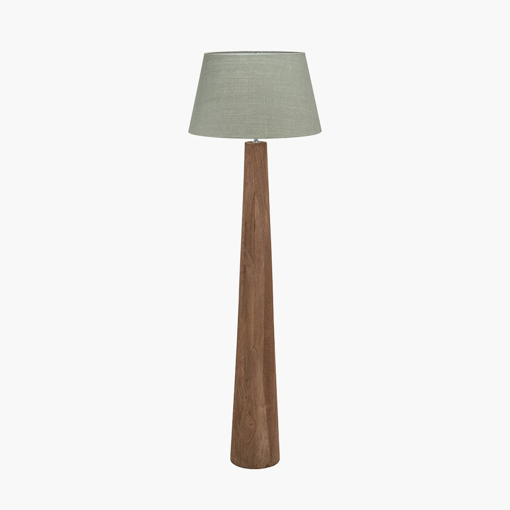 Esha Natural Conical Wood Floor Lamp Base with Milos 50cm Pistachio Green Linen Tapered Lampshade