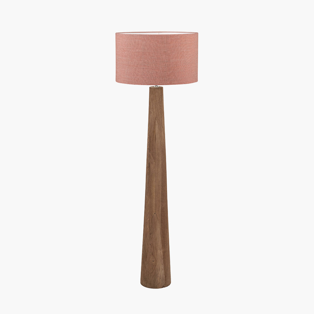 Esha Natural Conical Wood Floor Lamp Base with Edward 50cm Apricot Linen Cylinder Lampshade