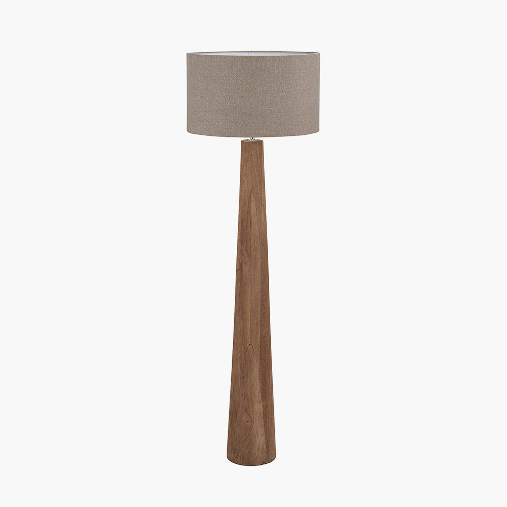 Esha Natural Conical Wood Floor Lamp Base with Edward 50cm Natural Linen Cylinder Lampshade