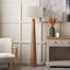 Esha Natural Conical Wood Floor Lamp Base with Rouen 50cm White Boucle Cylinder Lampshade