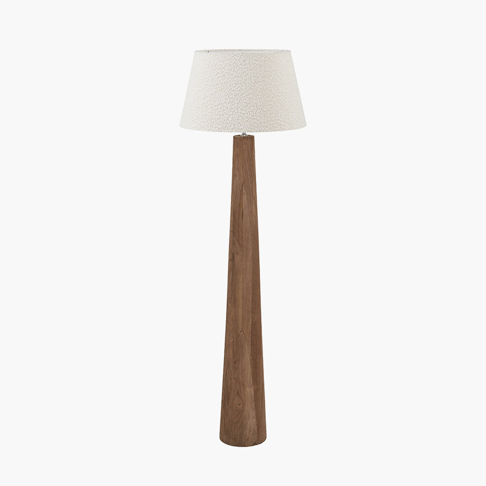 Esha Natural Conical Wood Floor Lamp Base with Martigues 50cm White Boucle Tapered Lampshade