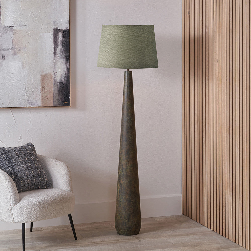 Arbor Verdi Gris Metal Conical Floor Lamp Base with Milos 50cm Pistachio Green Linen Tapered Lampshade