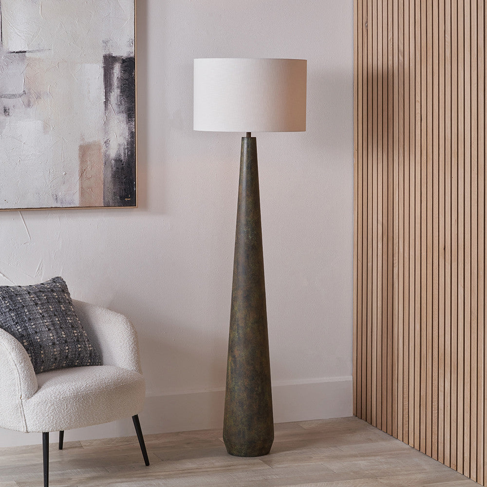 Arbor Verdi Gris Metal Conical Floor Lamp Base with Lino 45cm White Self Lined Linen Cylinder Lampshade