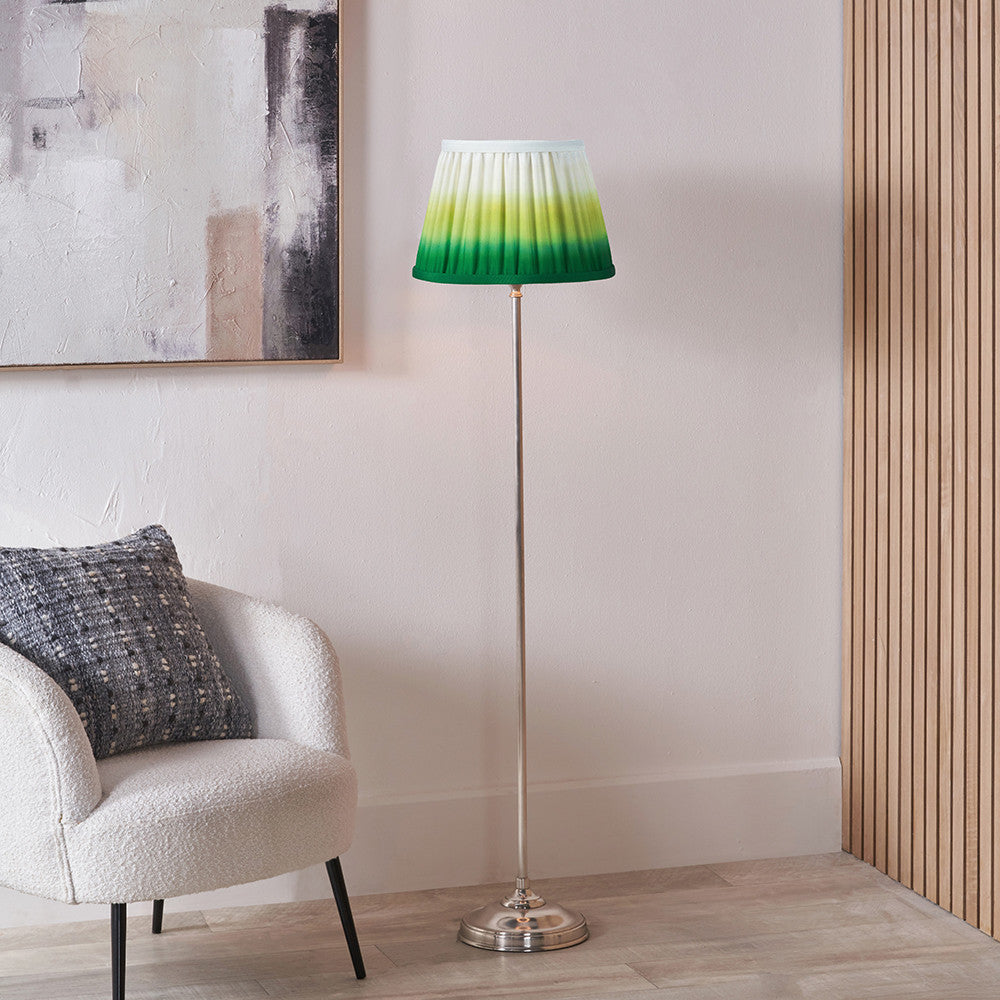 Auden Silver Metal Stick Floor Lamp Base with Savoie 14" Pleated Shade Emerald