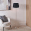 Auden Silver Metal Stick Floor Lamp Base with Adelaide 35cm Black Tapered Cotton Mix Lampshade